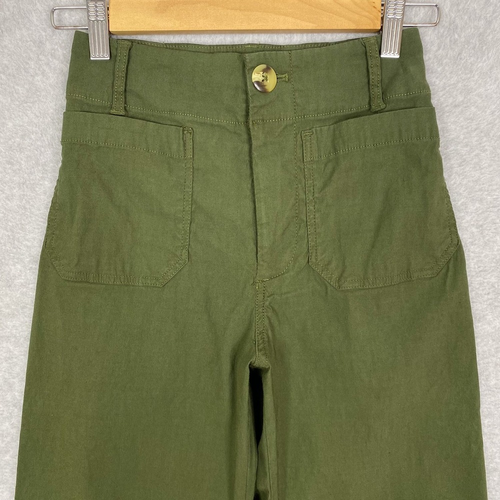 Anthropologie Maeve Green The Colette Wide Leg Linen Blend Crop Pants Size 23 - Picture 2 of 13